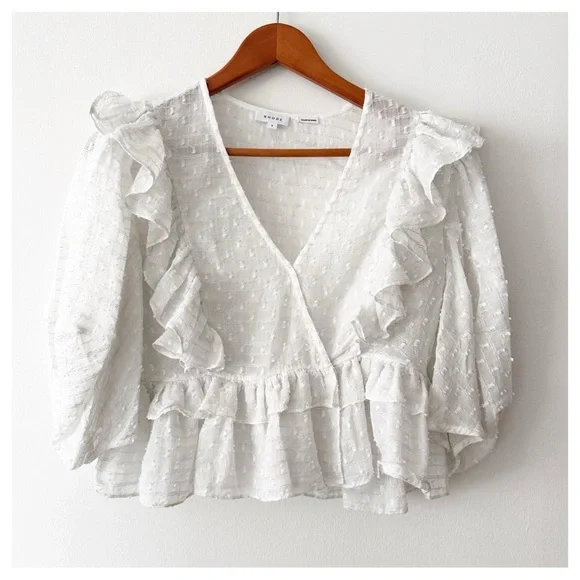 Rhode Elodie Ruffled Cotton-Blend Top white size small - Picture 2 of 6